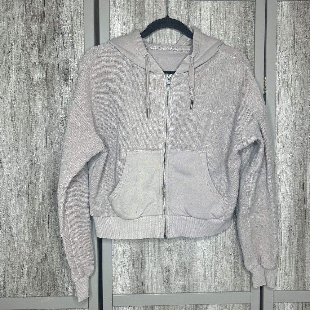 Vitality Hoodie Size S Full Zip Cropped Cotton Beige Gray